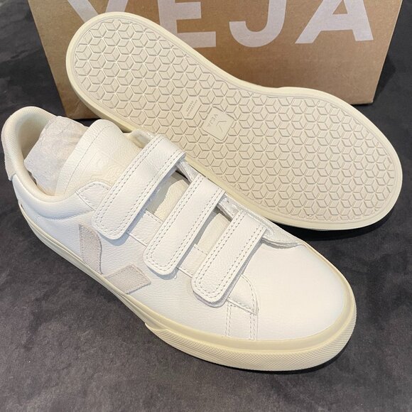 VEJA Women’s Recife White and Natural O.T. Leather Velcro Sneakers - Picture 2 of 6